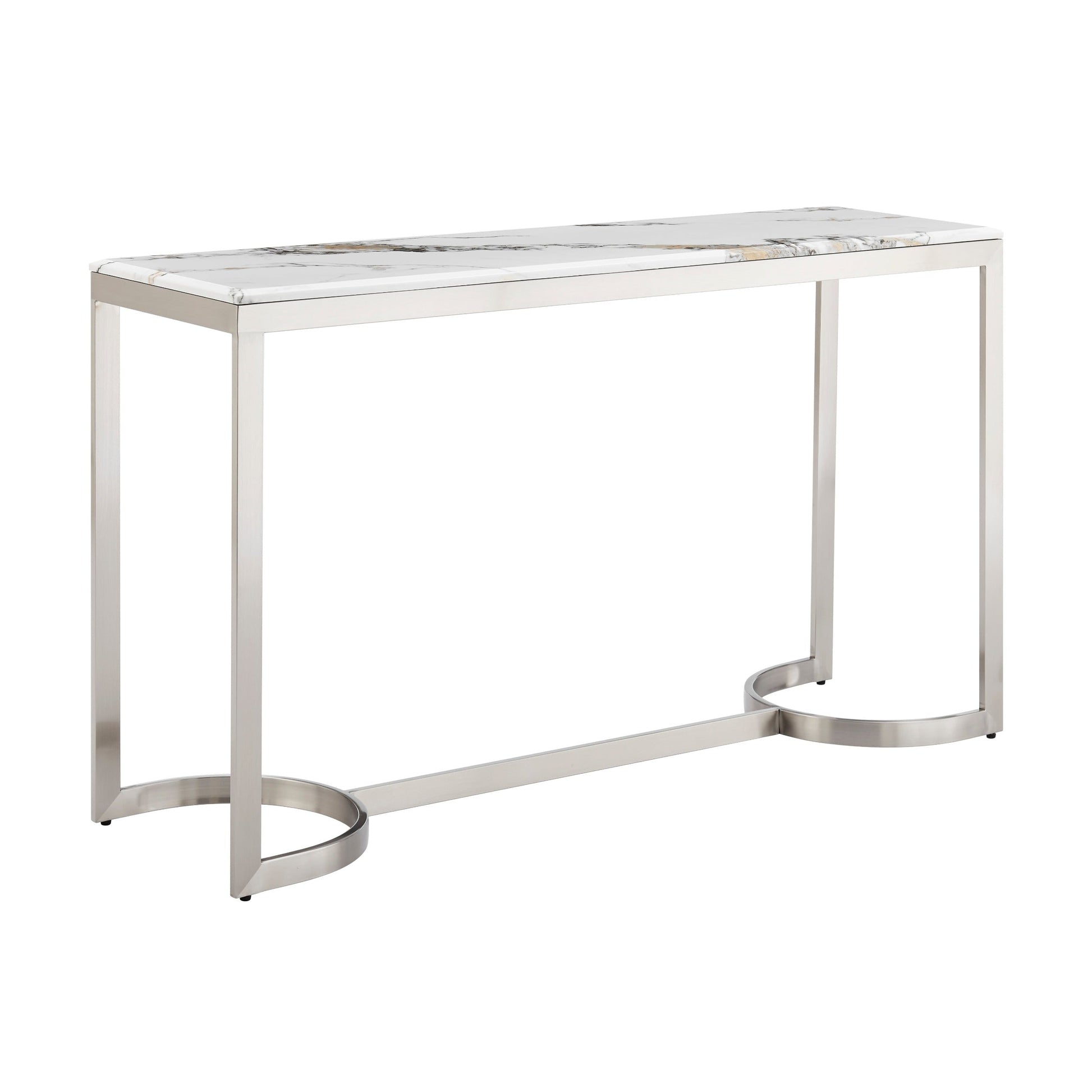 Finesse Decor Aristo Luxe Chrome Iron Metal Frame Faux Marble Top Console Table