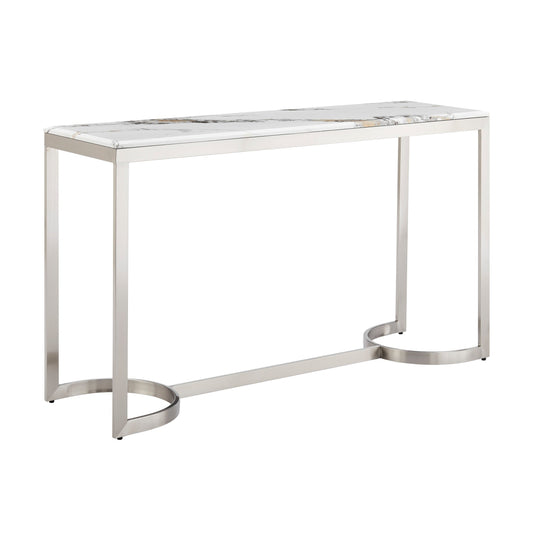 Finesse Decor Aristo Luxe Chrome Iron Metal Frame Faux Marble Top Console Table