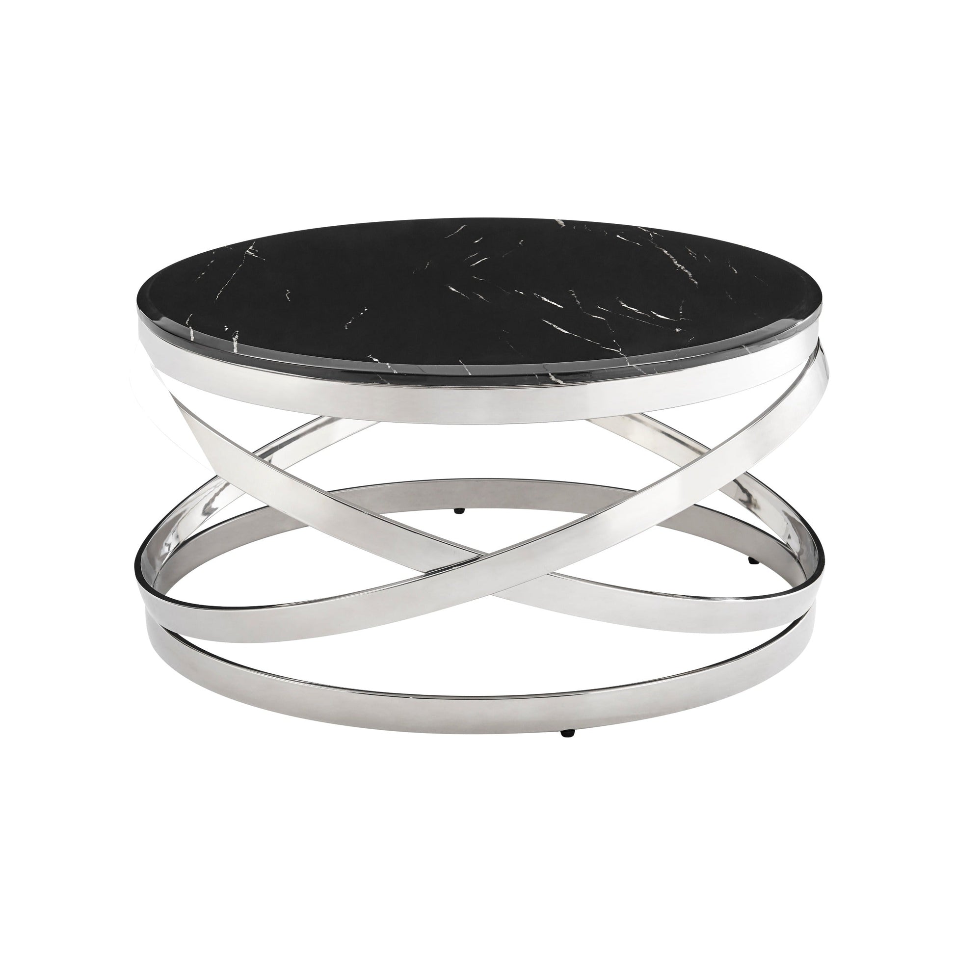 Finesse Decor Aurora Chic Chrome and Marble Finish Coffee Table
