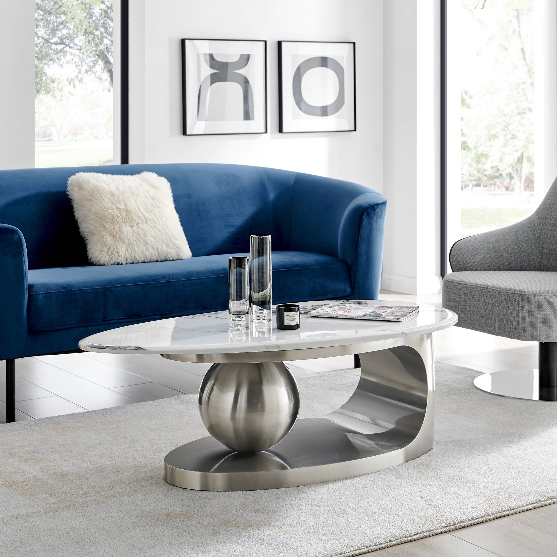 Finesse Decor Celestia Silver Marble Form Coffee Table