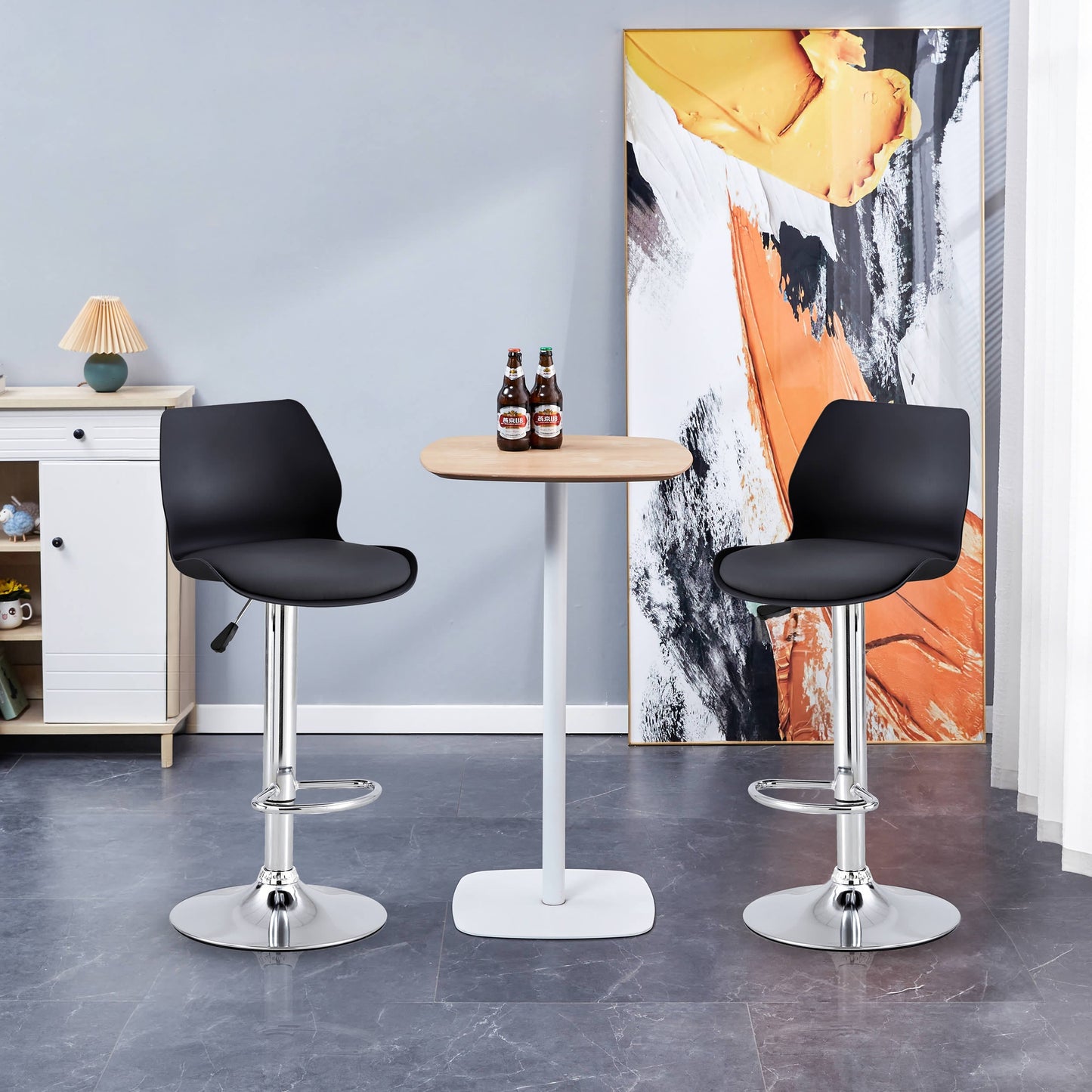 Finesse Decor Celestial Heights Black and Chrome Adjustable Bar Stool - Set of 2