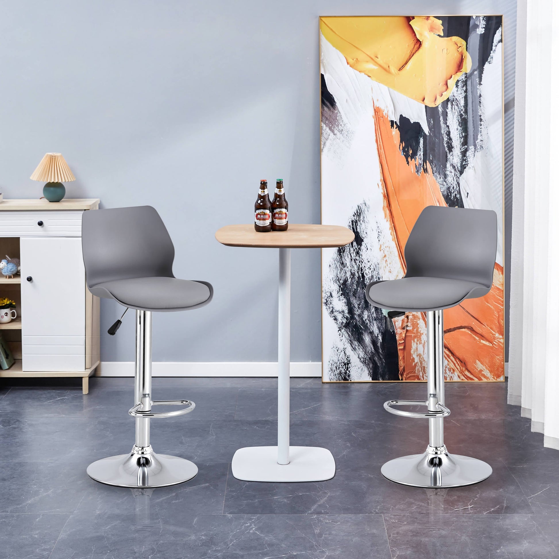 Finesse Decor Celestial Heights Gray and Chrome Adjustable Bar Stool - Set of 2