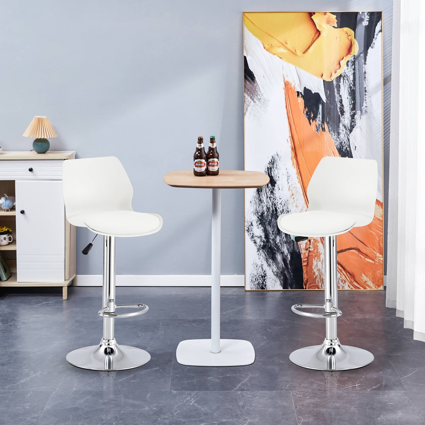 Finesse Decor Celestial Heights White and Chrome Adjustable Bar Stool - Set of 2