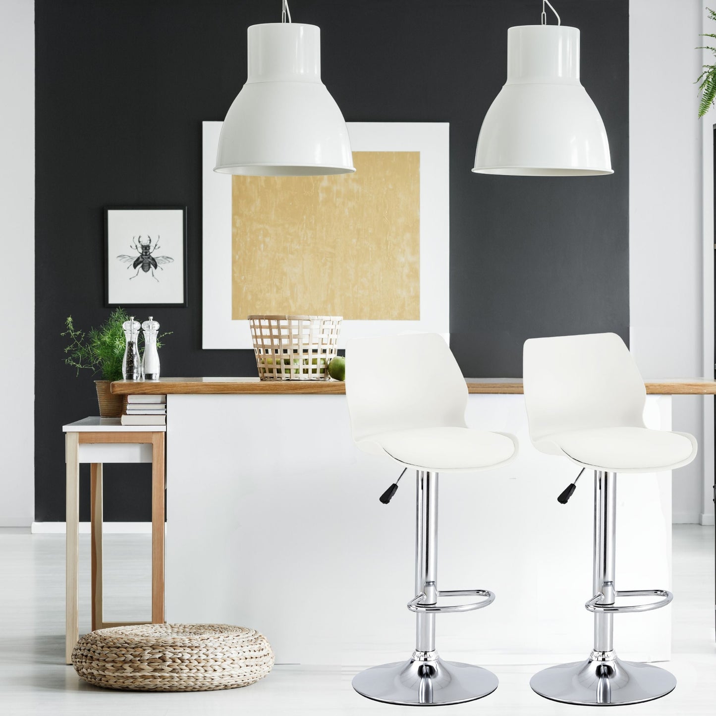 Finesse Decor Celestial Heights White and Chrome Adjustable Bar Stool - Set of 2