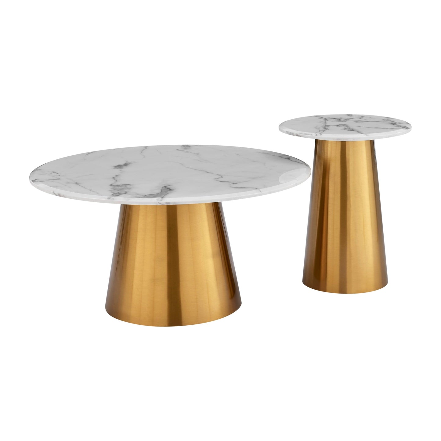 Finesse Decor Gilded Opulence Faux White Marble Top and Brushed Gold Base Duo Coffee Table
