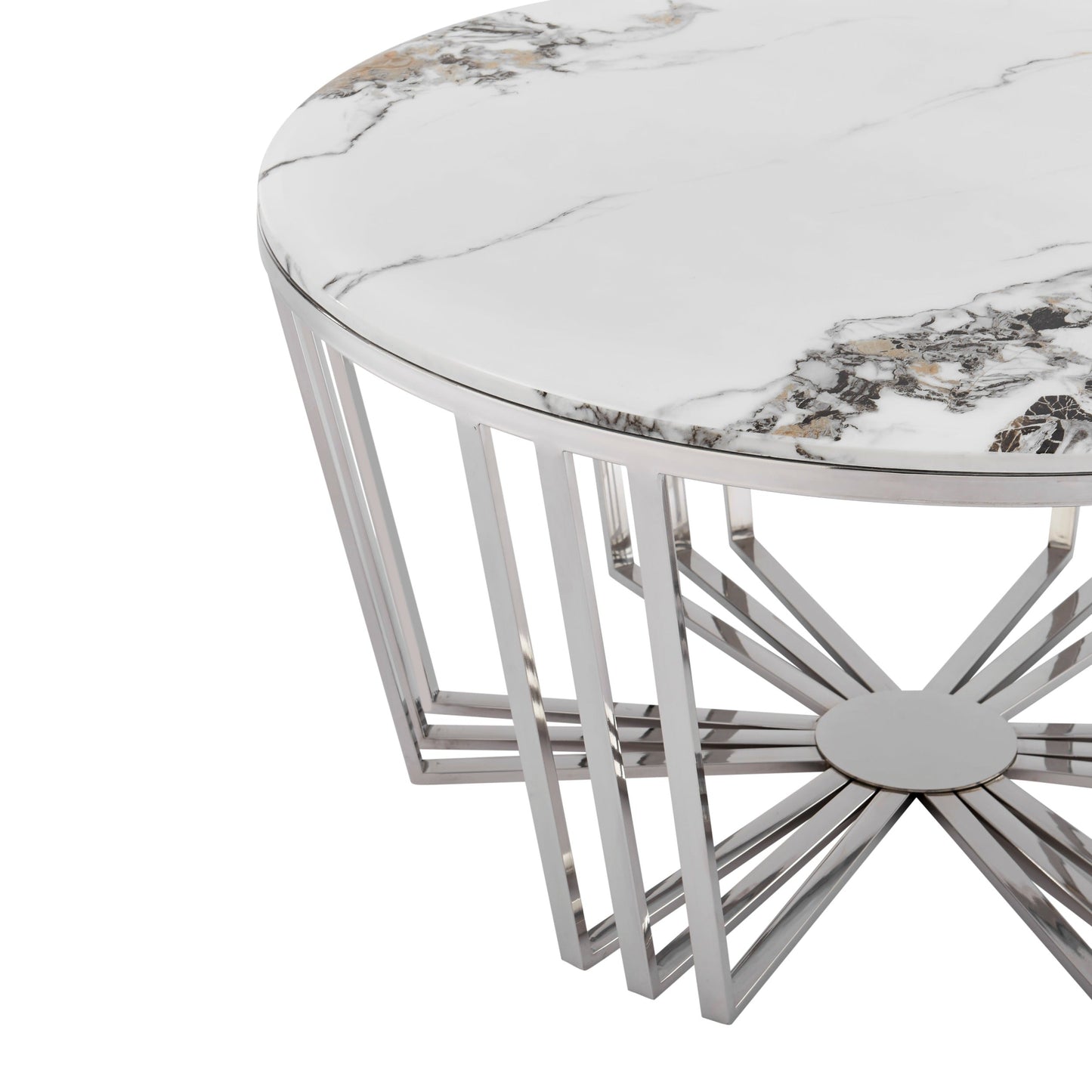 Finesse Decor Lunar Gleam Chrome and Marble Finish Coffee Table