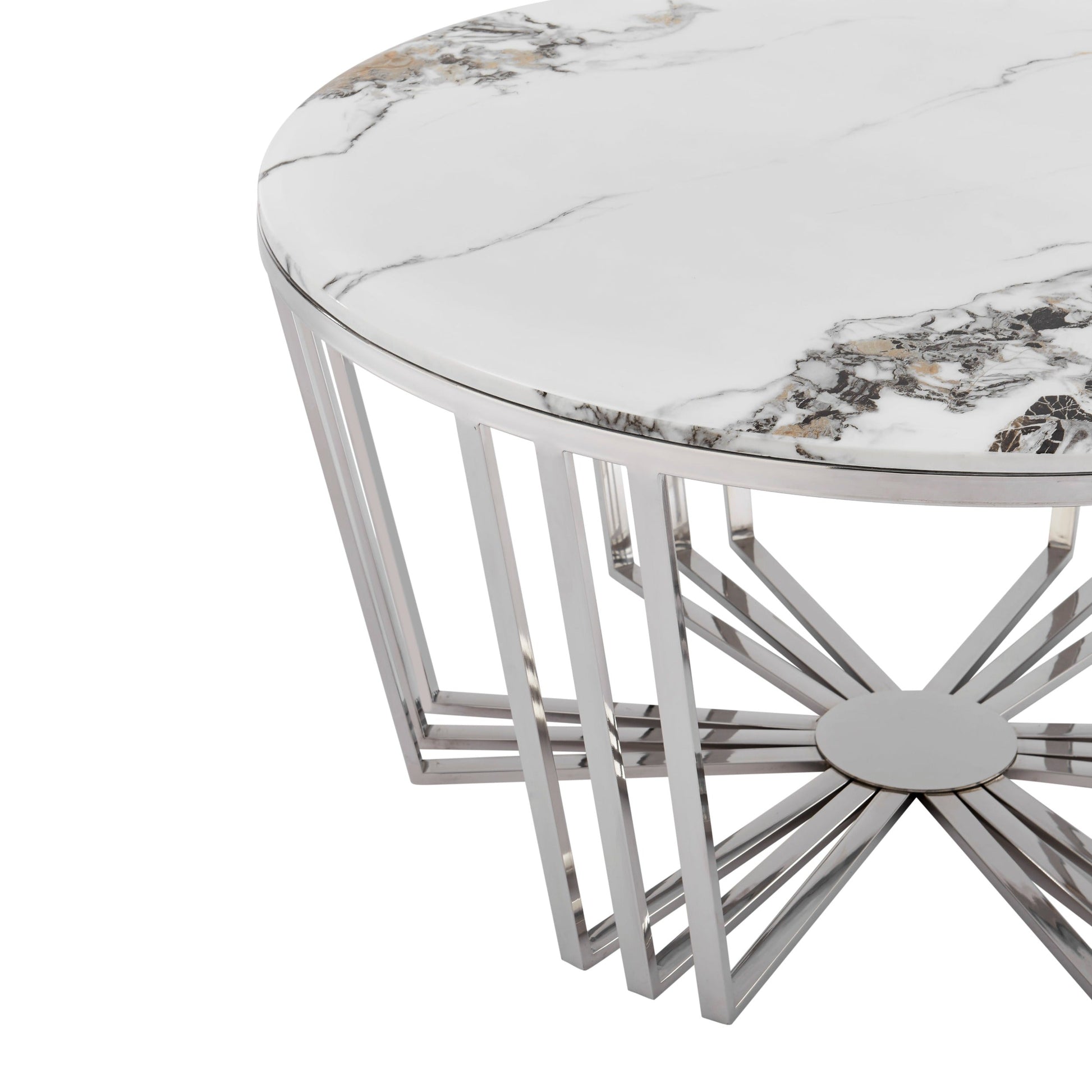 Finesse Decor Lunar Gleam Chrome and Marble Finish Coffee Table