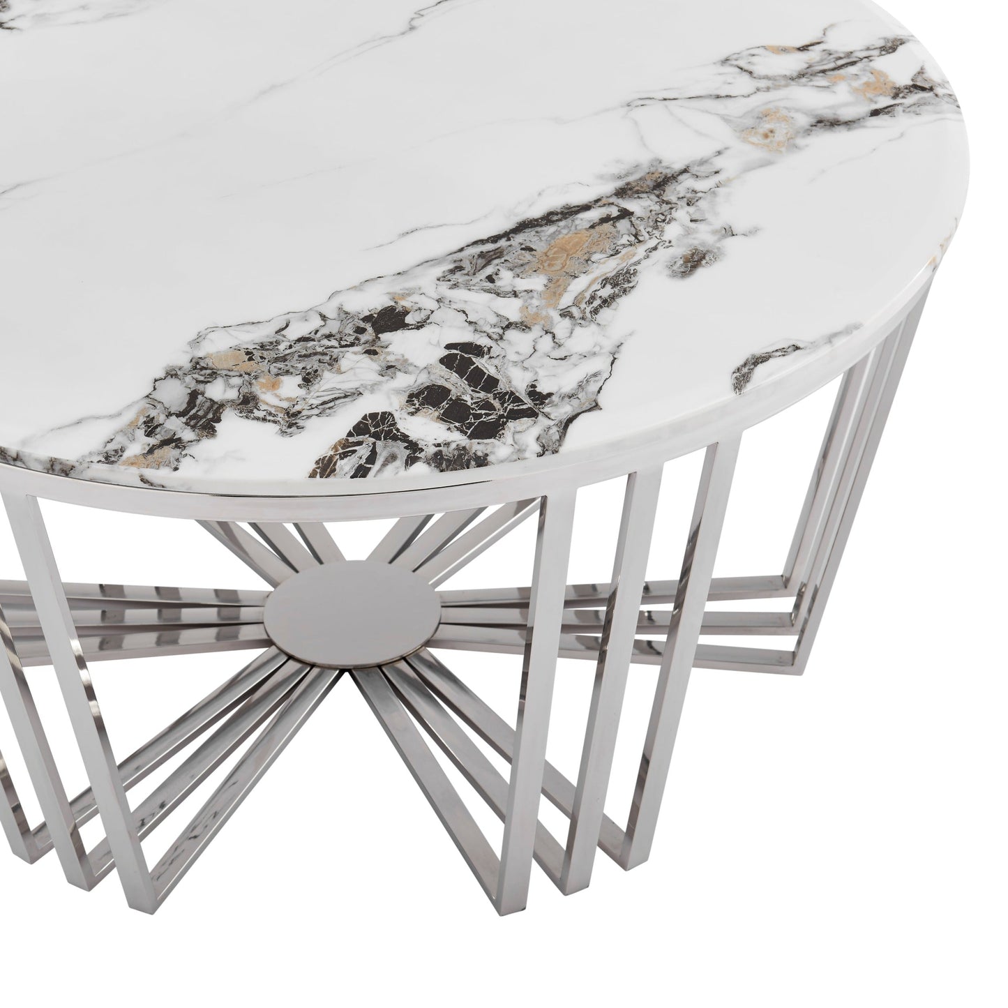 Finesse Decor Lunar Gleam Chrome and Marble Finish Coffee Table