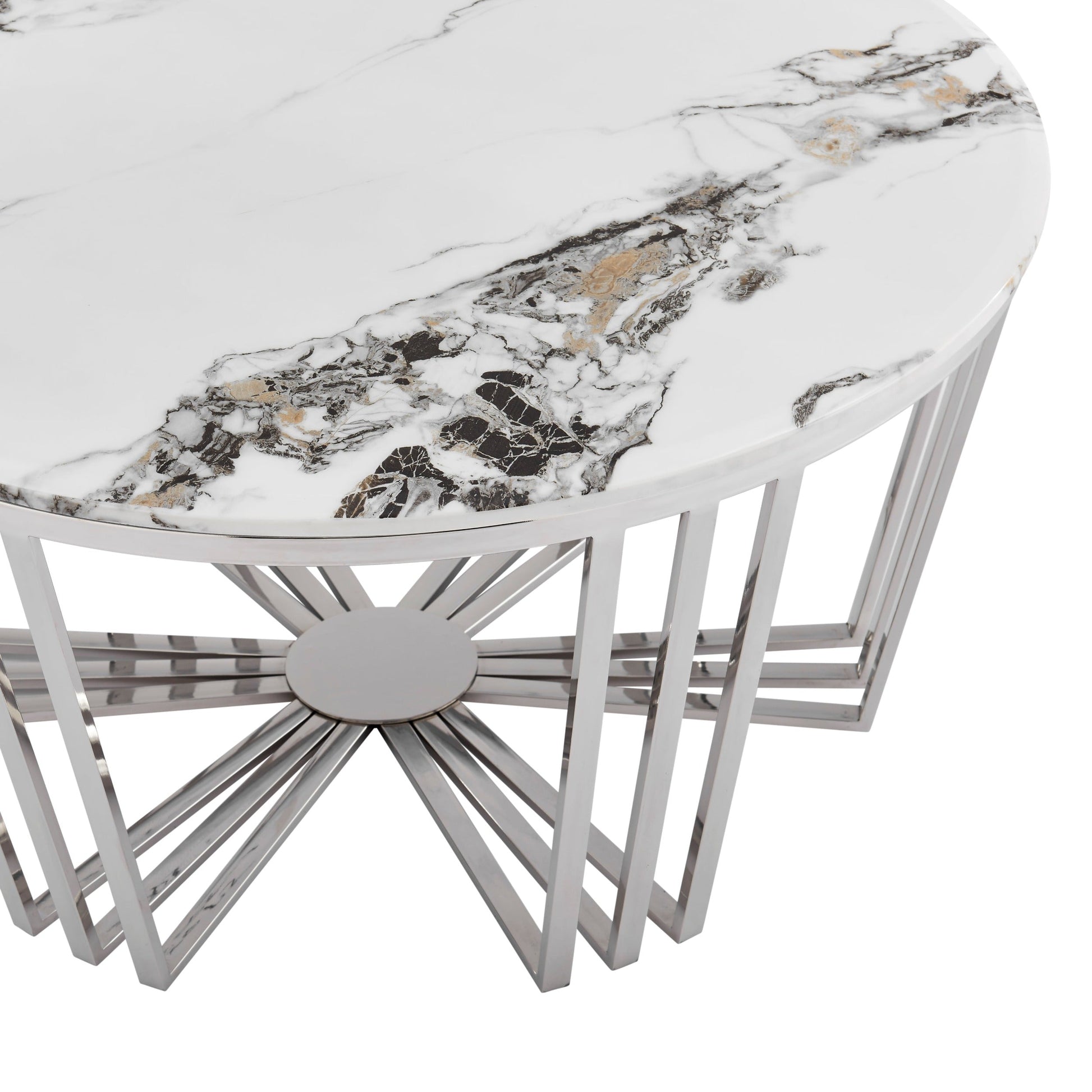 Finesse Decor Lunar Gleam Chrome and Marble Finish Coffee Table