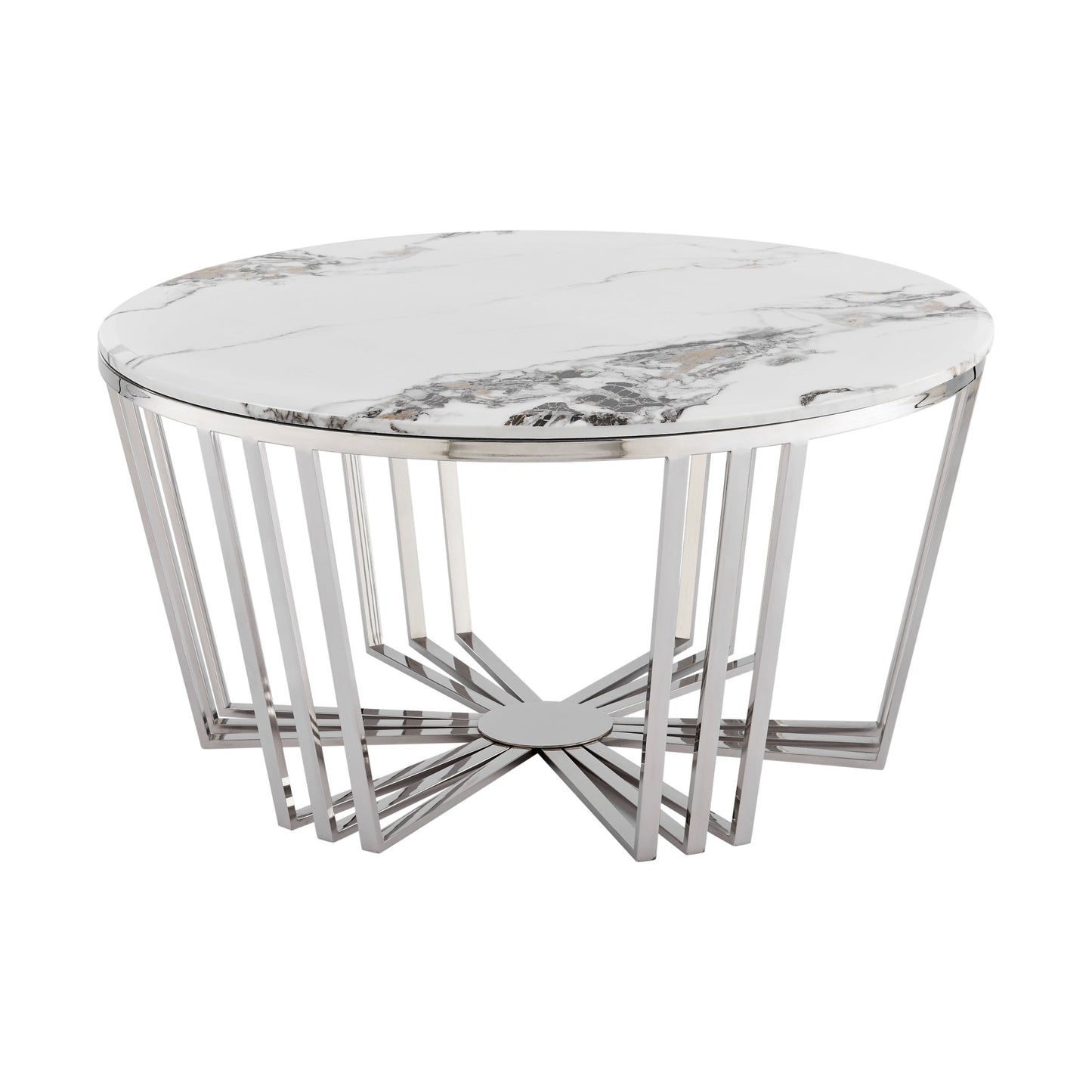 Finesse Decor Lunar Gleam Chrome and Marble Finish Coffee Table