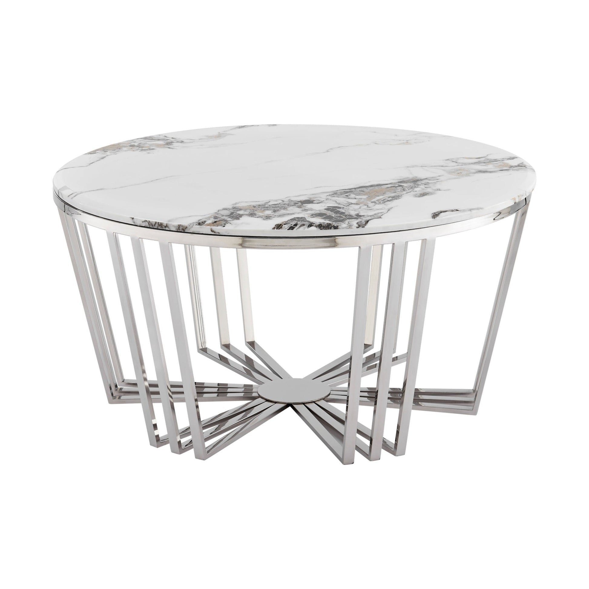 Finesse Decor Lunar Gleam Chrome and Marble Finish Coffee Table