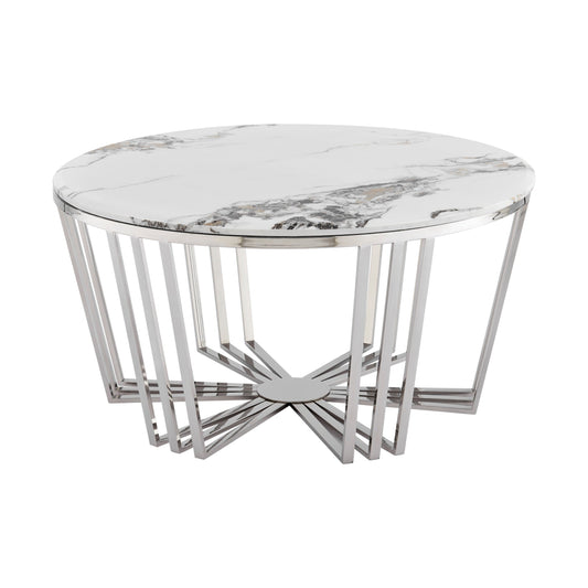 Finesse Decor Lunar Gleam Chrome and Marble Finish Coffee Table