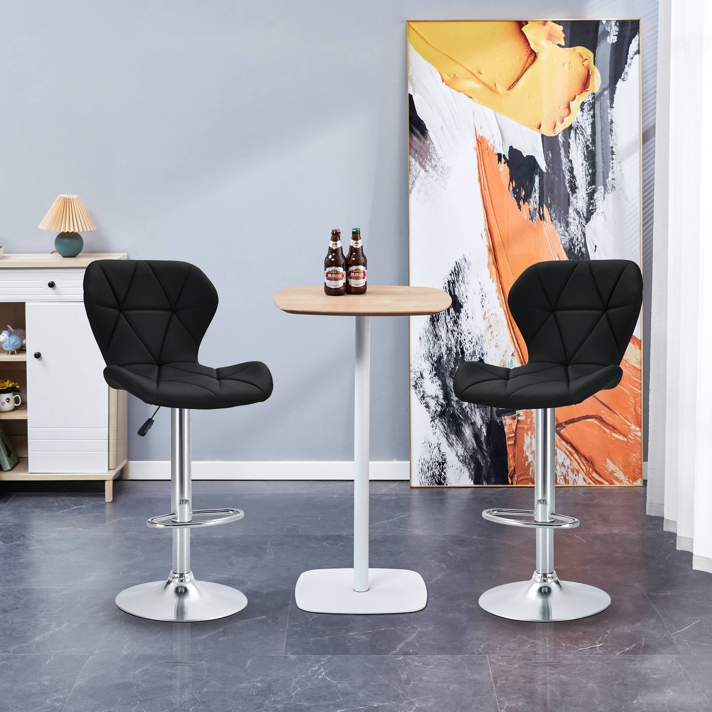 Finesse Decor Luxe Swivel Elegance Black and Chrome Bar Stool - Set of 2