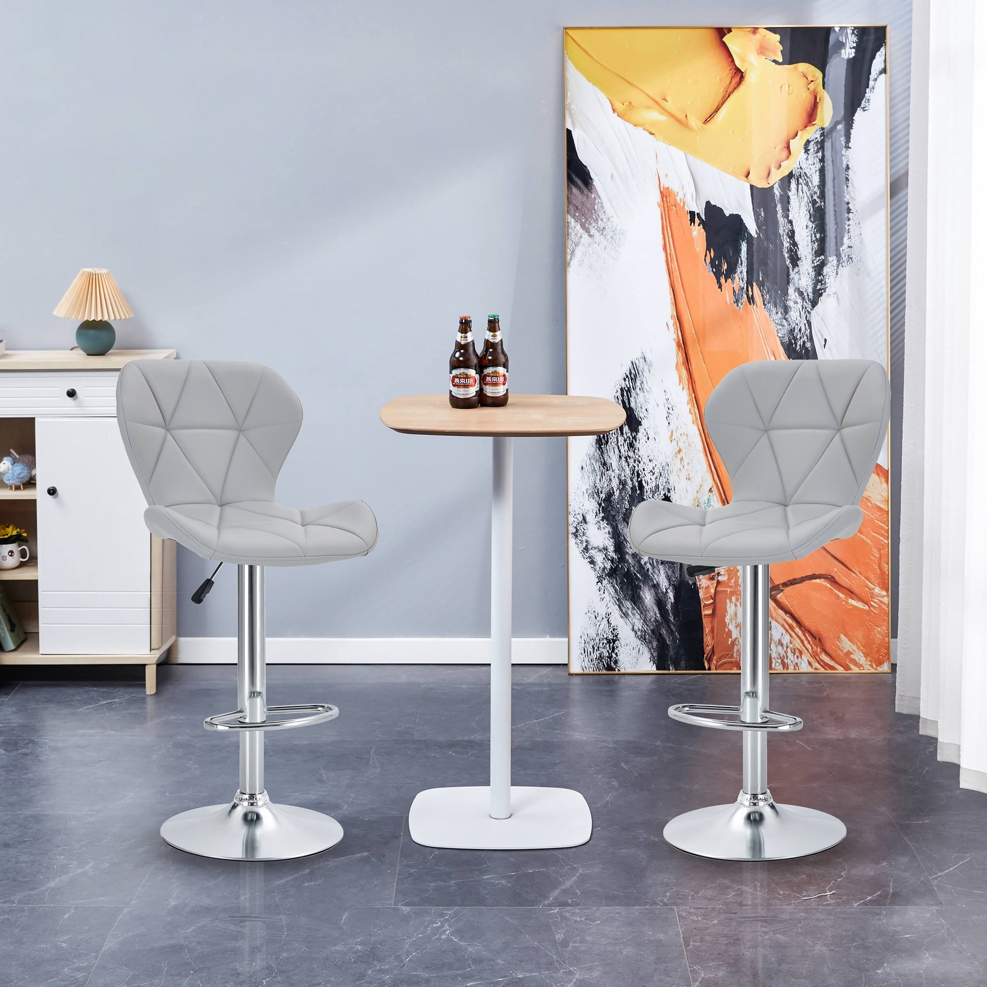 Finesse Decor Luxe Swivel Elegance Gray and Chrome Bar Stool - Set of 2