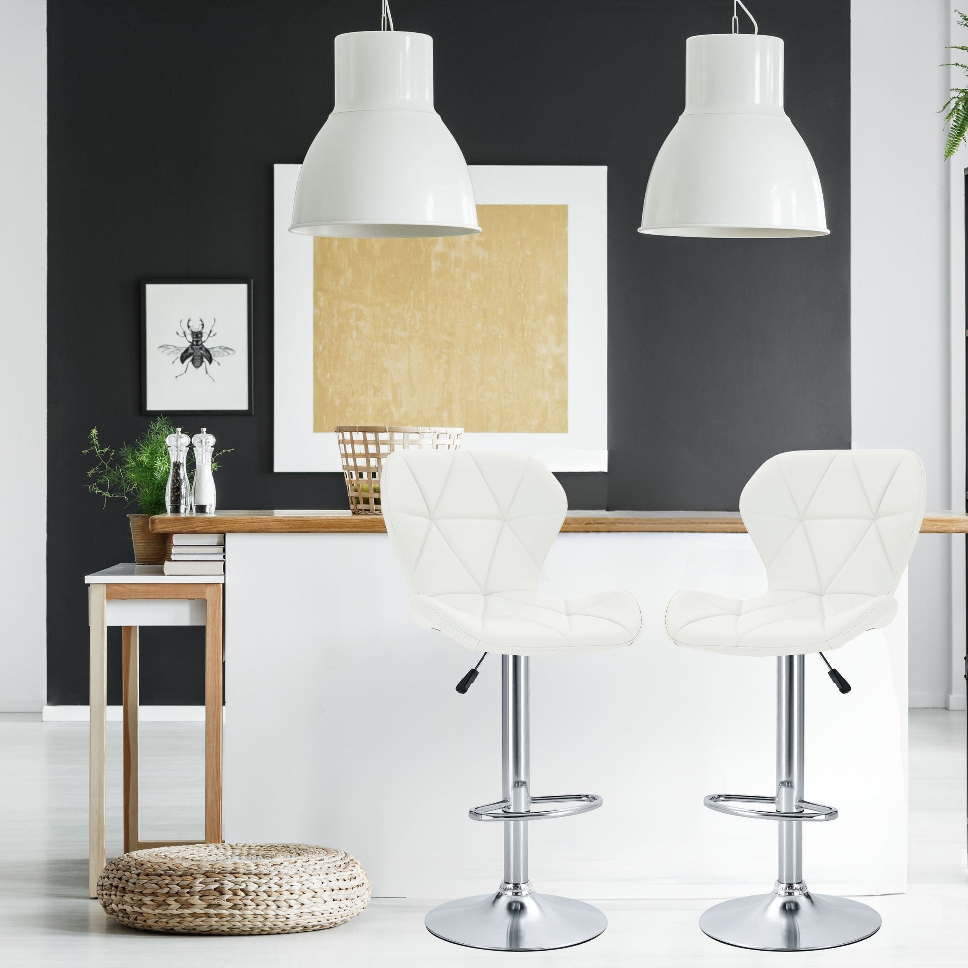 Finesse Decor Luxe Swivel Elegance White and Chrome Bar Stool - Set of 2