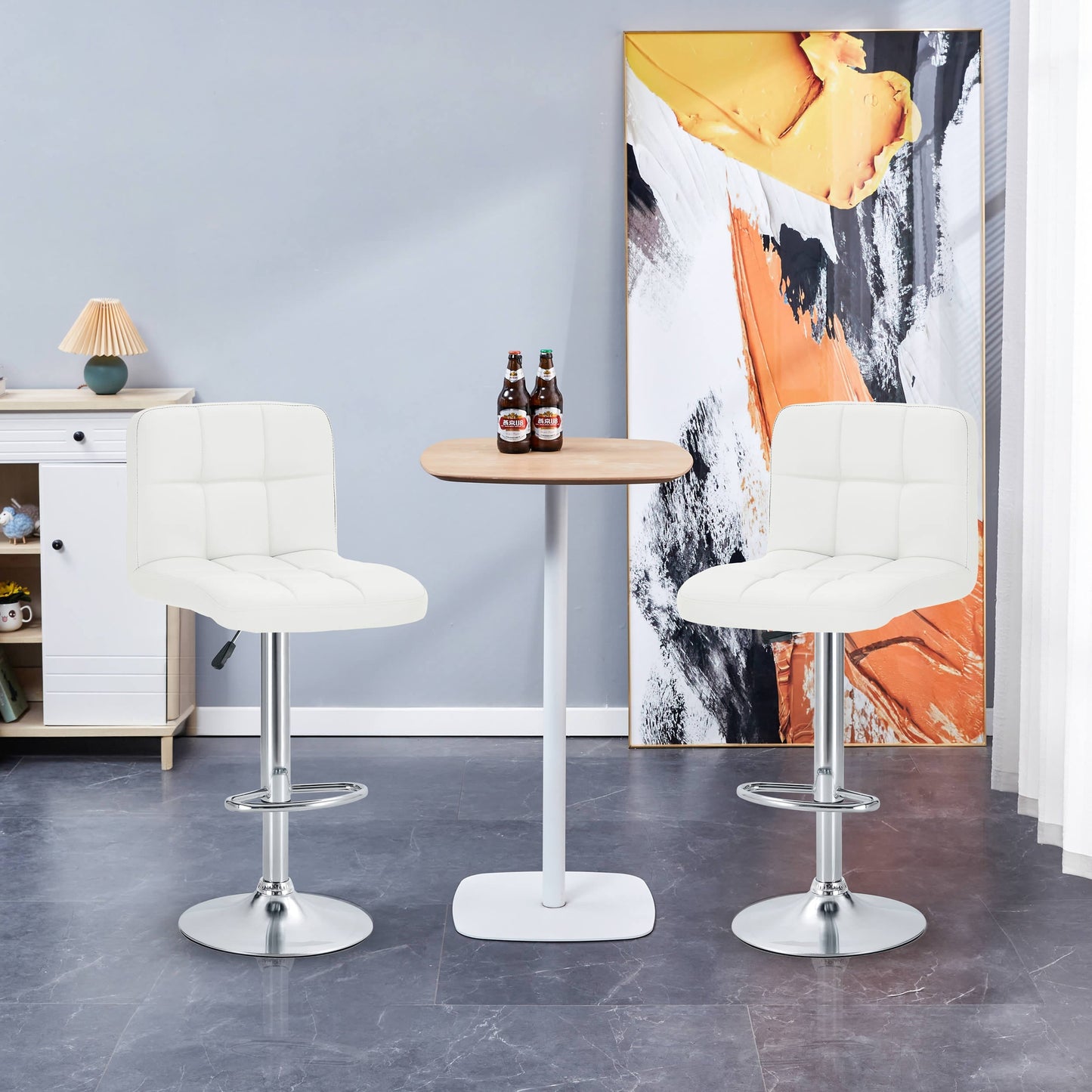 Finesse Decor Mirage Couture White and Chrome Bar Stool - Set of 2