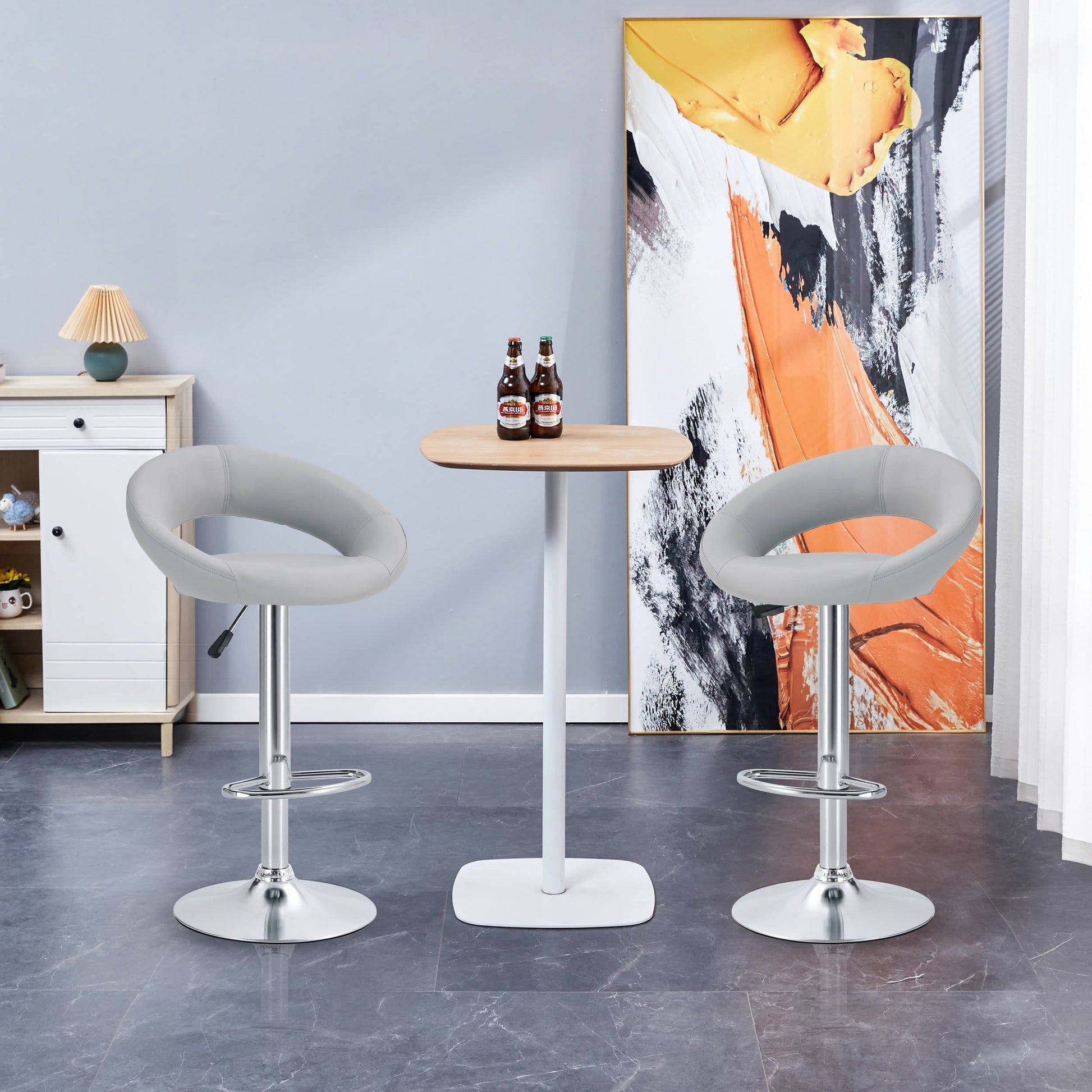 Finesse Decor Opulent Orbit Chrome and Gray Swivel Bar Stool - Set of 2