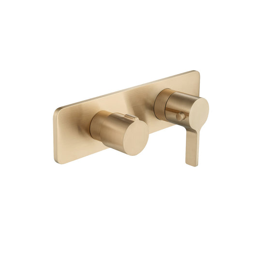 Flusso Faucets 3/4" Brushed Bronze PVD Horizontal Thermostatic Shower Valve & Trim - 2 Output