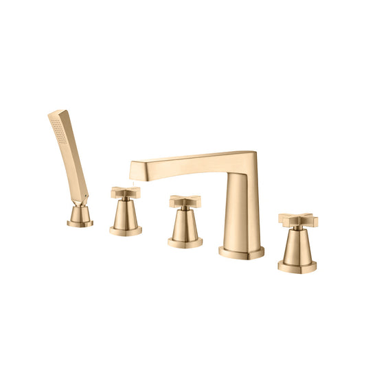 Flusso Faucets Brushed Bronze PVD Five Hole Deck Mounted Roman Tub Faucet With Hand Shower
