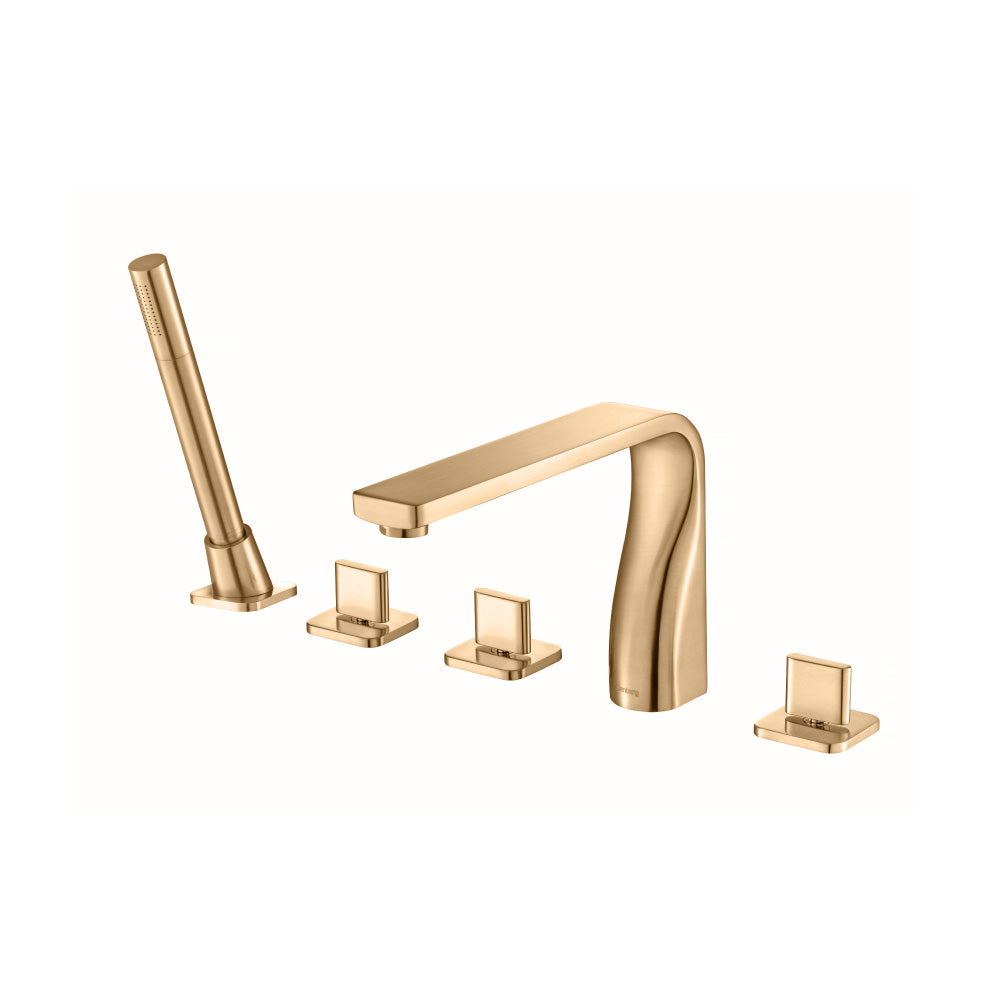 Flusso Faucets Brushed Bronze PVD Five Hole Deck Mounted Roman Tub Faucet With Hand Shower