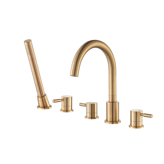 Flusso Faucets Brushed Bronze PVD Five Hole Deck Mounted Roman Tub Faucet With Hand