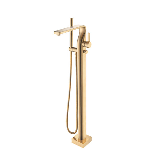 Flusso Faucets Brushed Bronze PVD Freestanding Floor Mount Bathtub / Tub Filler With Hand Shower