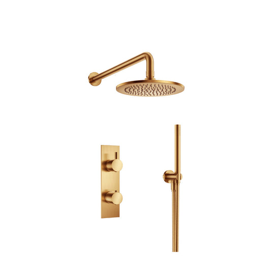 Flusso Faucets Brushed Bronze PVD Two Output Shower Set With Shower Head And Hand Held