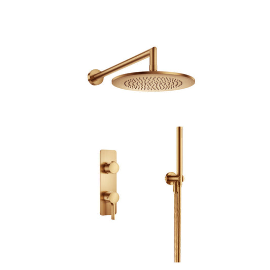 Flusso Faucets Brushed Bronze PVD Two Output Shower Set With Shower Head And Hand Held