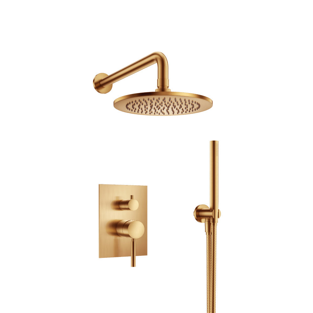 Flusso Faucets Brushed Bronze PVD Two Output Shower Set With Shower Head And Hand Held