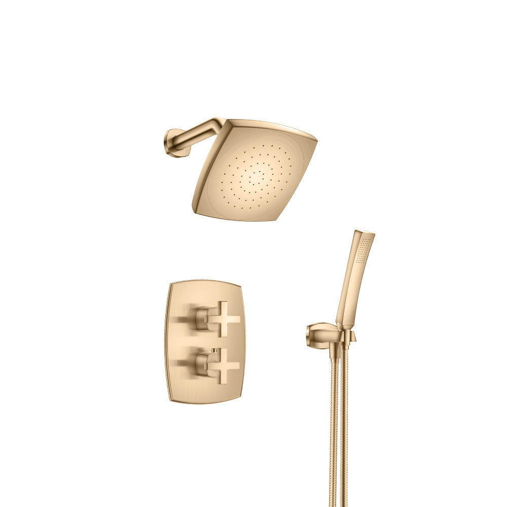 Flusso Faucets Brushed Bronze PVD Two Output Shower Set With Shower Head And Hand Held