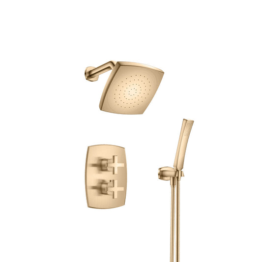 Flusso Faucets Brushed Bronze PVD Two Output Shower Set With Shower Head And Hand Held