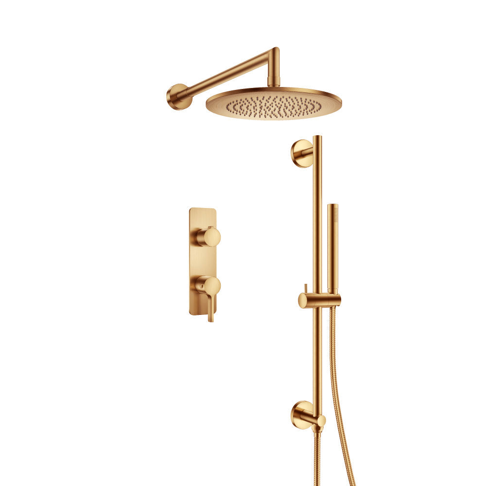 Flusso Faucets Brushed Bronze PVD Two Output Shower Set With Shower Head, Hand Held And Slide Bar