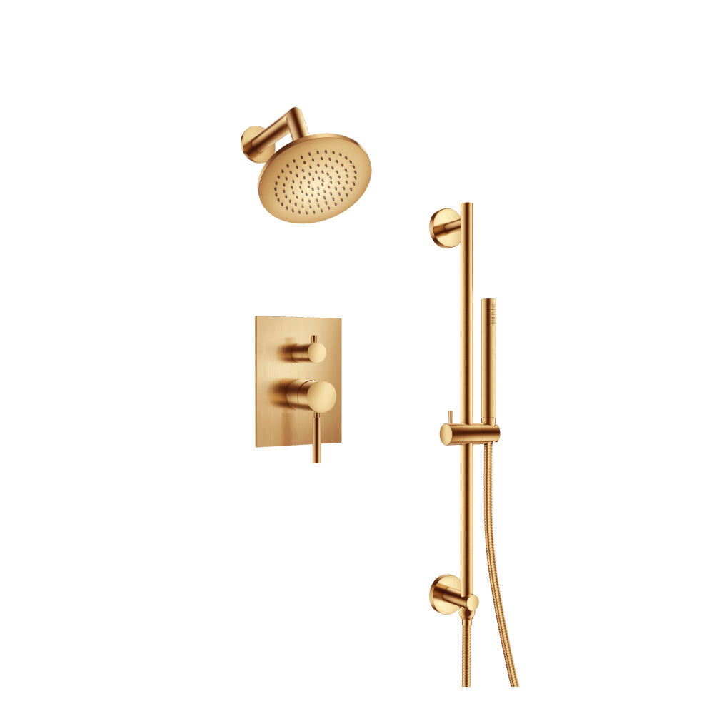 Flusso Faucets Brushed Bronze PVD Two Output Shower Set With Shower Head, Hand Held And Slide Bar