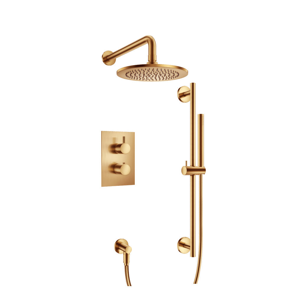 Flusso Faucets Brushed Bronze PVD Two Output Shower Set With Shower Head, Hand Held And Slide Bar