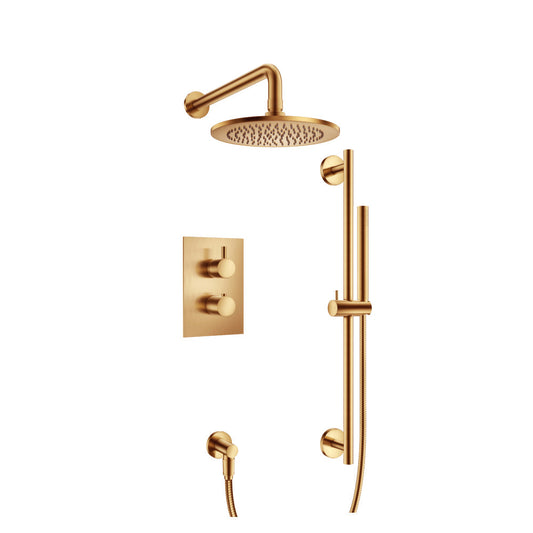 Flusso Faucets Brushed Bronze PVD Two Output Shower Set With Shower Head, Hand Held And Slide Bar