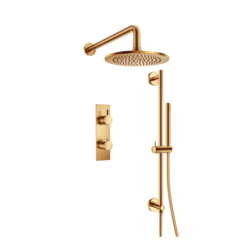 Flusso Faucets Brushed Bronze PVD Two Output Shower Set With Shower Head, Hand Held And Slide Bar