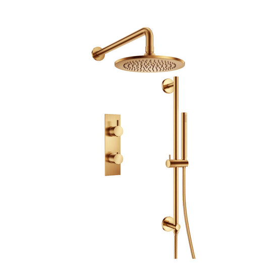 Flusso Faucets Brushed Bronze PVD Two Output Shower Set With Shower Head, Hand Held And Slide Bar