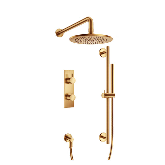 Flusso Faucets Brushed Bronze PVD Two Output Shower Set With Shower Head, Hand Held And Slide Bar