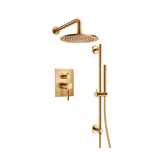 Flusso Faucets Brushed Bronze PVD Two Output Shower Set With Shower Head, Hand Held And Slide Bar