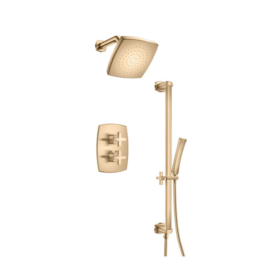 Flusso Faucets Brushed Bronze PVD Two Output Shower Set With Shower Head, Hand Held And Slide Bar