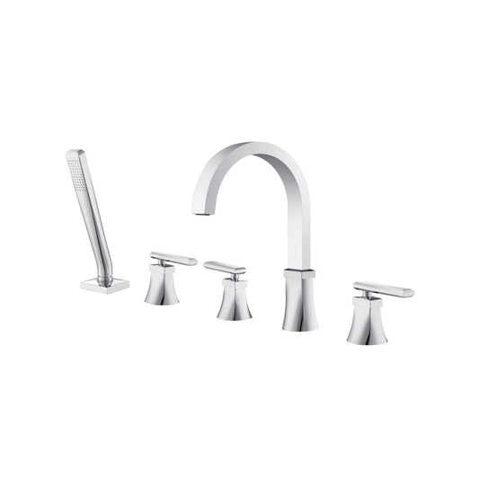 Flusso Faucets Chrome Five Hole Deck Mounted Roman Tub Faucet With Hand Shower