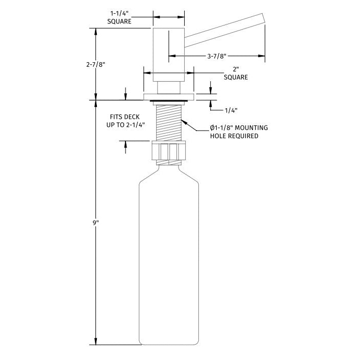Flusso Faucets Klassiker 3" Square Stainless Steel Kitchen Soap / Lotion Dispenser