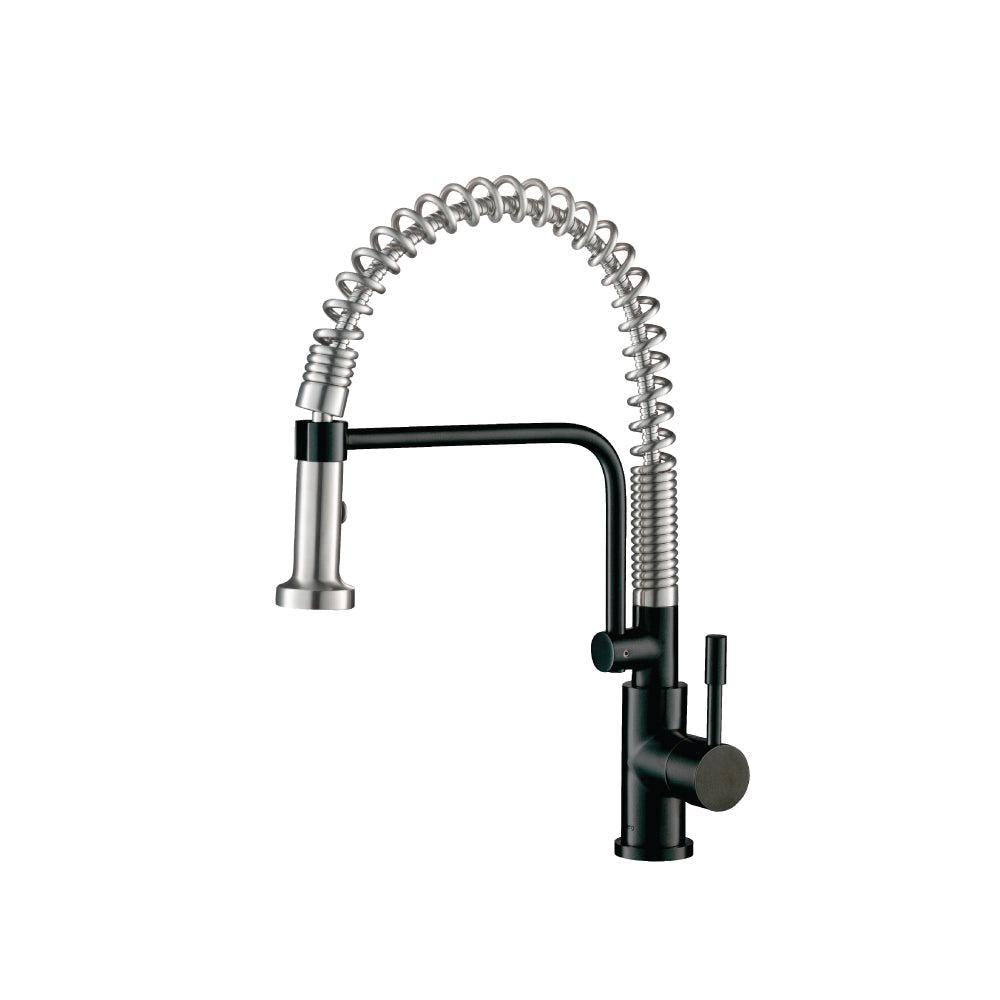 Flusso Faucets Klassiker Caso 19" Matte Black Semi-Professional Stainless Steel Pull-Down Kitchen Faucet With Dual Function Sprayer