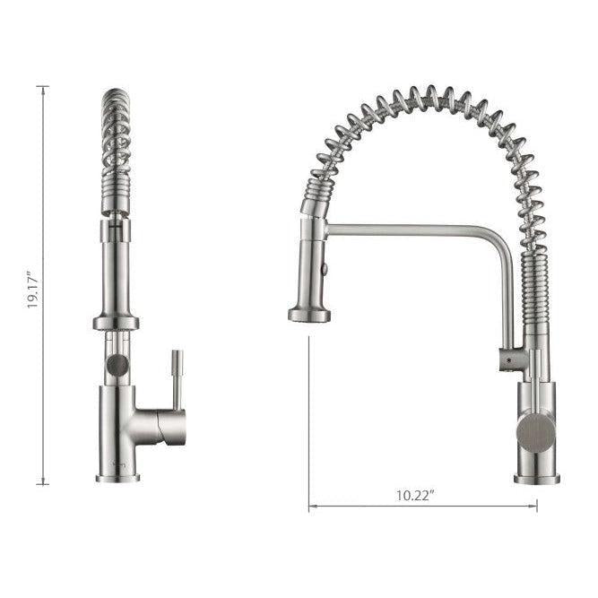 Flusso Faucets Klassiker Caso 19" Semi-Professional Stainless Steel Pull-Down Kitchen Faucet With Dual Function Sprayer