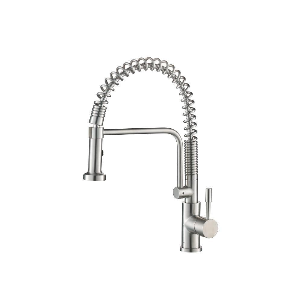 Flusso Faucets Klassiker Caso 19" Semi-Professional Stainless Steel Pull-Down Kitchen Faucet With Dual Function Sprayer