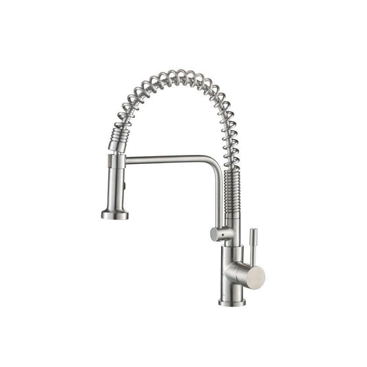 Flusso Faucets Klassiker Caso 19" Semi-Professional Stainless Steel Pull-Down Kitchen Faucet With Dual Function Sprayer