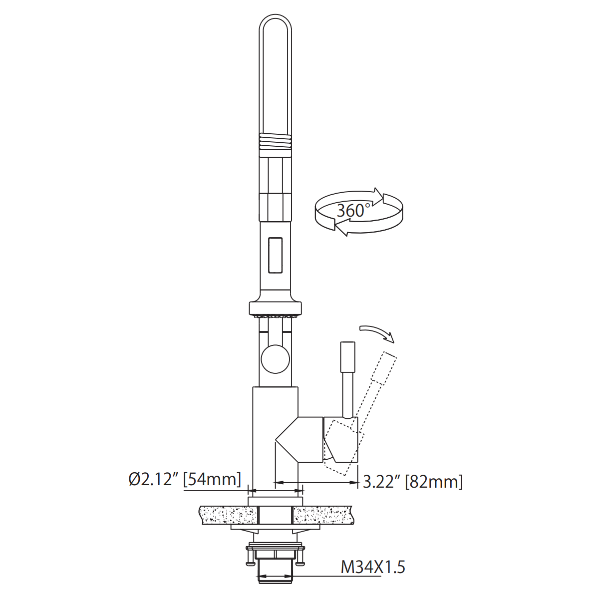 Flusso Faucets Klassiker Caso 19" Single Hole Dark Gray Semi-Professional Stainless Steel Pull-Down Kitchen Faucet With Dual Function Sprayer