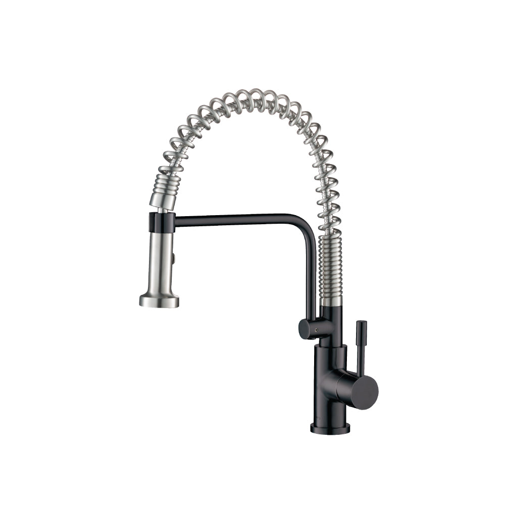 Flusso Faucets Klassiker Caso 19" Single Hole Dark Gray Semi-Professional Stainless Steel Pull-Down Kitchen Faucet With Dual Function Sprayer