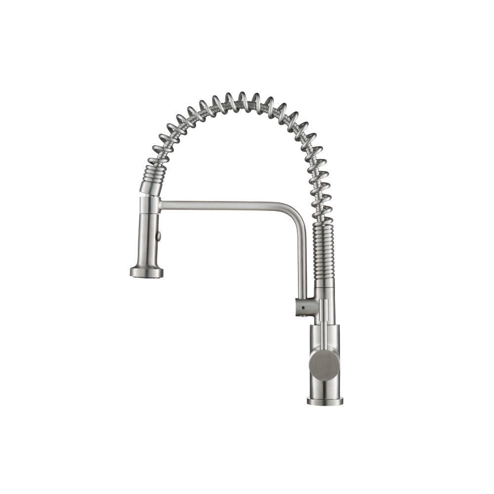 Flusso Faucets Klassiker Caso 19" Single Hole Rock Gray Semi-Professional Stainless Steel Pull-Down Kitchen Faucet With Dual Function Sprayer