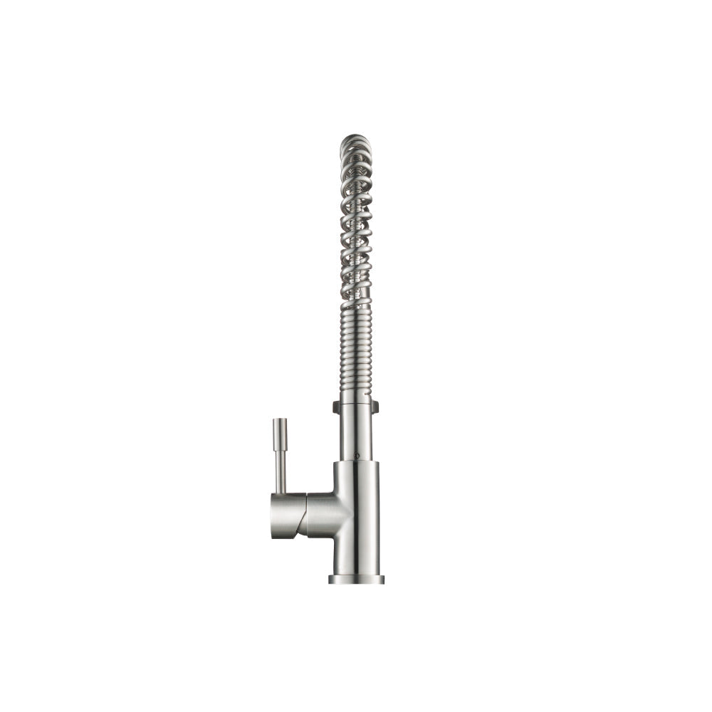 Flusso Faucets Klassiker Caso 19" Single Hole Sky Blue Semi-Professional Stainless Steel Pull-Down Kitchen Faucet With Dual Function Sprayer